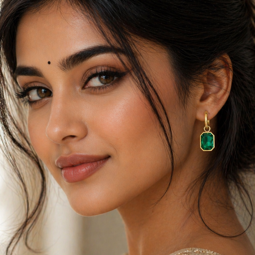 Emerald Envy Stainless Steel Gold Plated Hoop Earrings