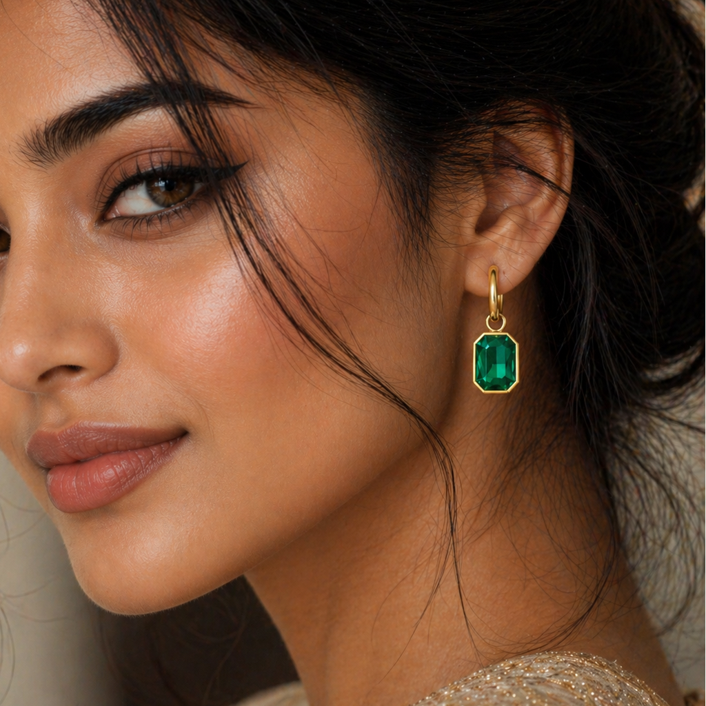 Emerald Envy Stainless Steel Gold Plated Hoop Earrings