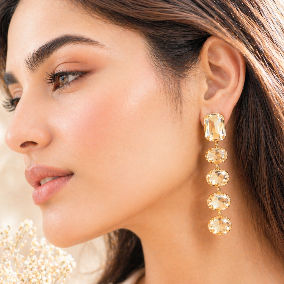 Champagne Glamour Party-Ready Dazzling Drop Earrings