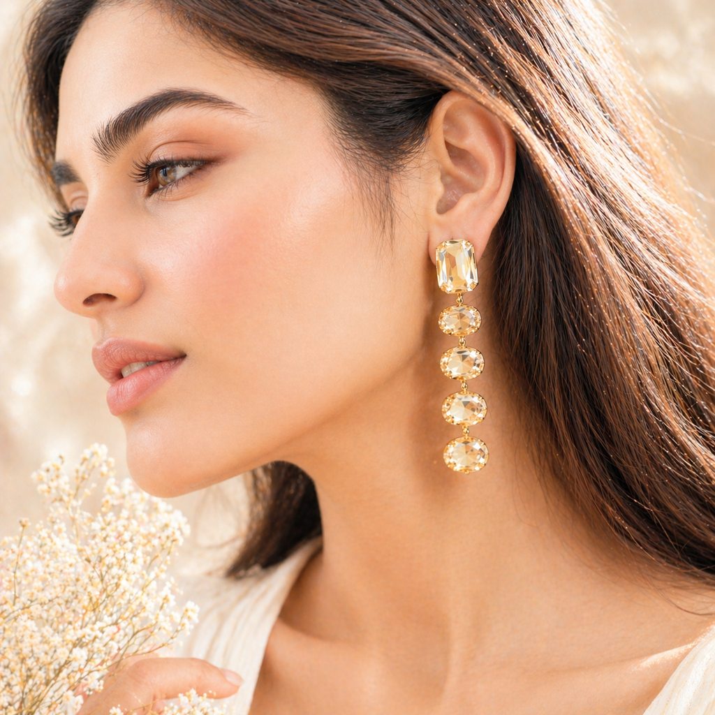Champagne Glamour Party-Ready Dazzling Drop Earrings