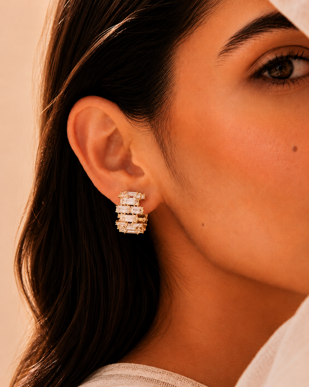 Baguette-Cut Cubic Zirconia Hoop Earrings