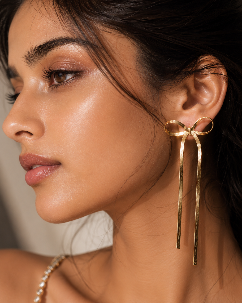 Gold Plated Stainless Steel  Bow Drop Earrings