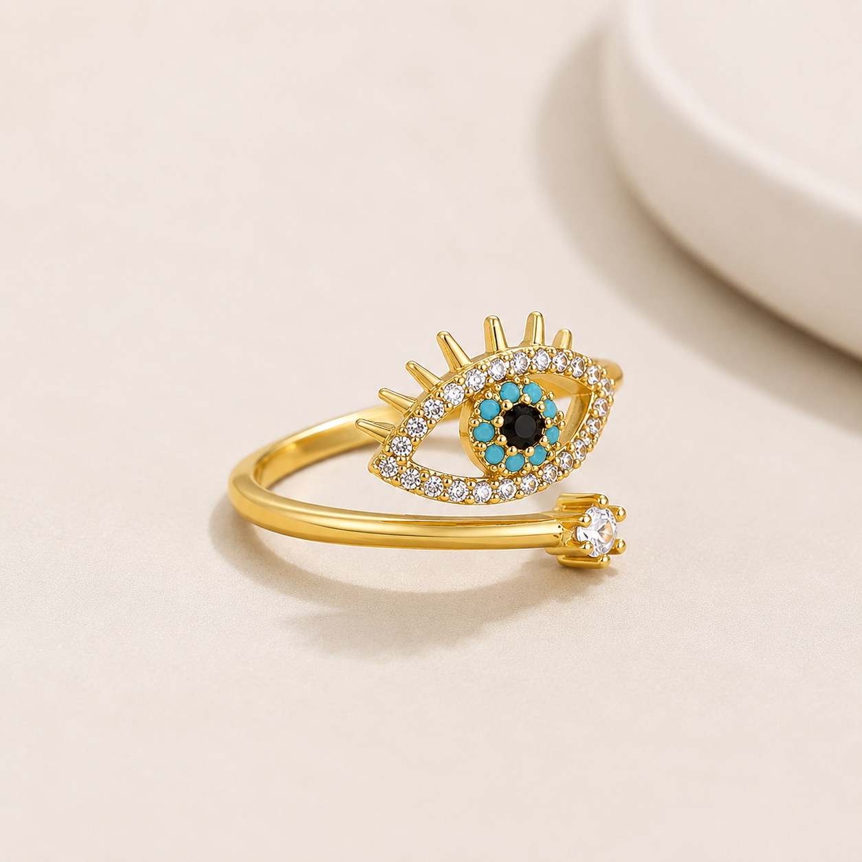 Gold Plated Evil Eye Adjustable Finger Ring