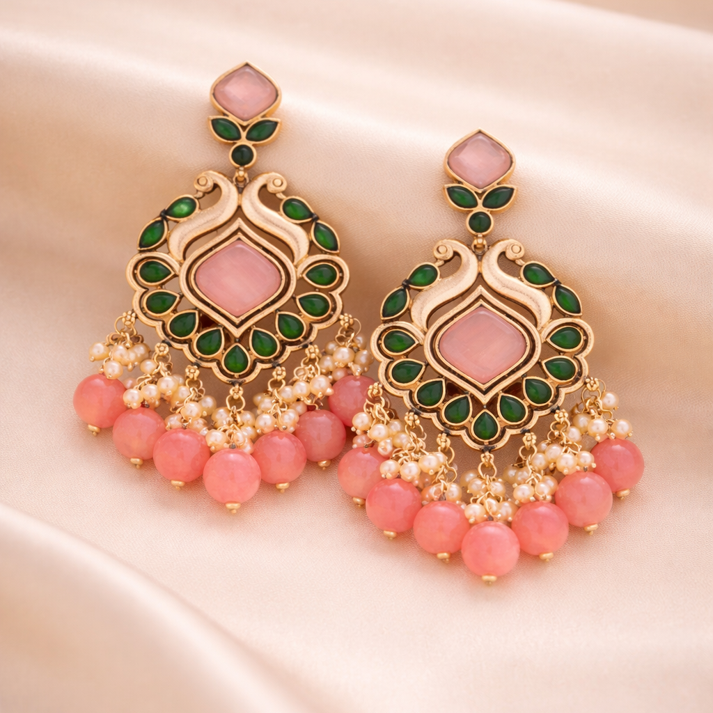 Anika Ethnic Festive Drops - Pink and Green