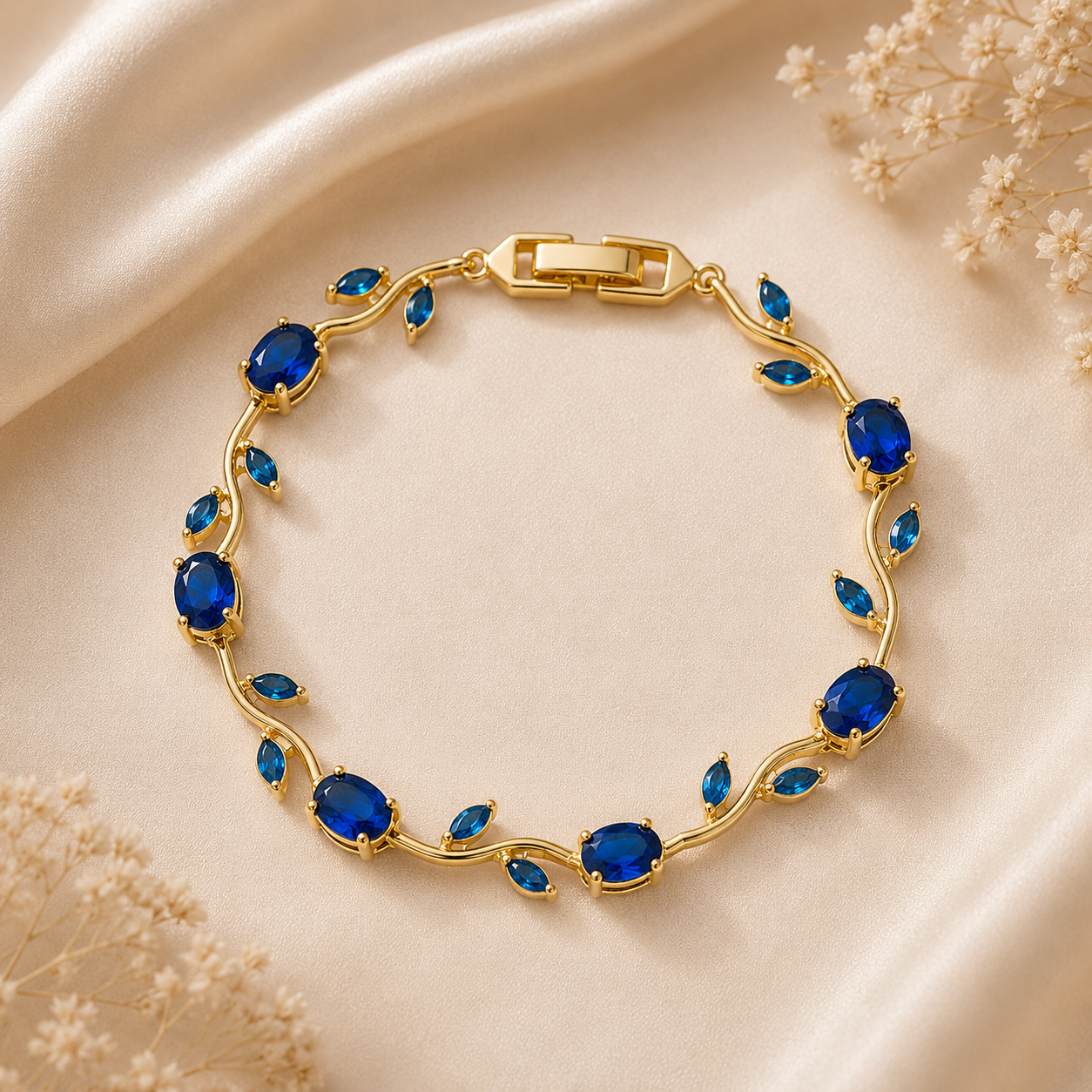 Royal Blue Tulip Vine Gold-Plated Link Bracelet