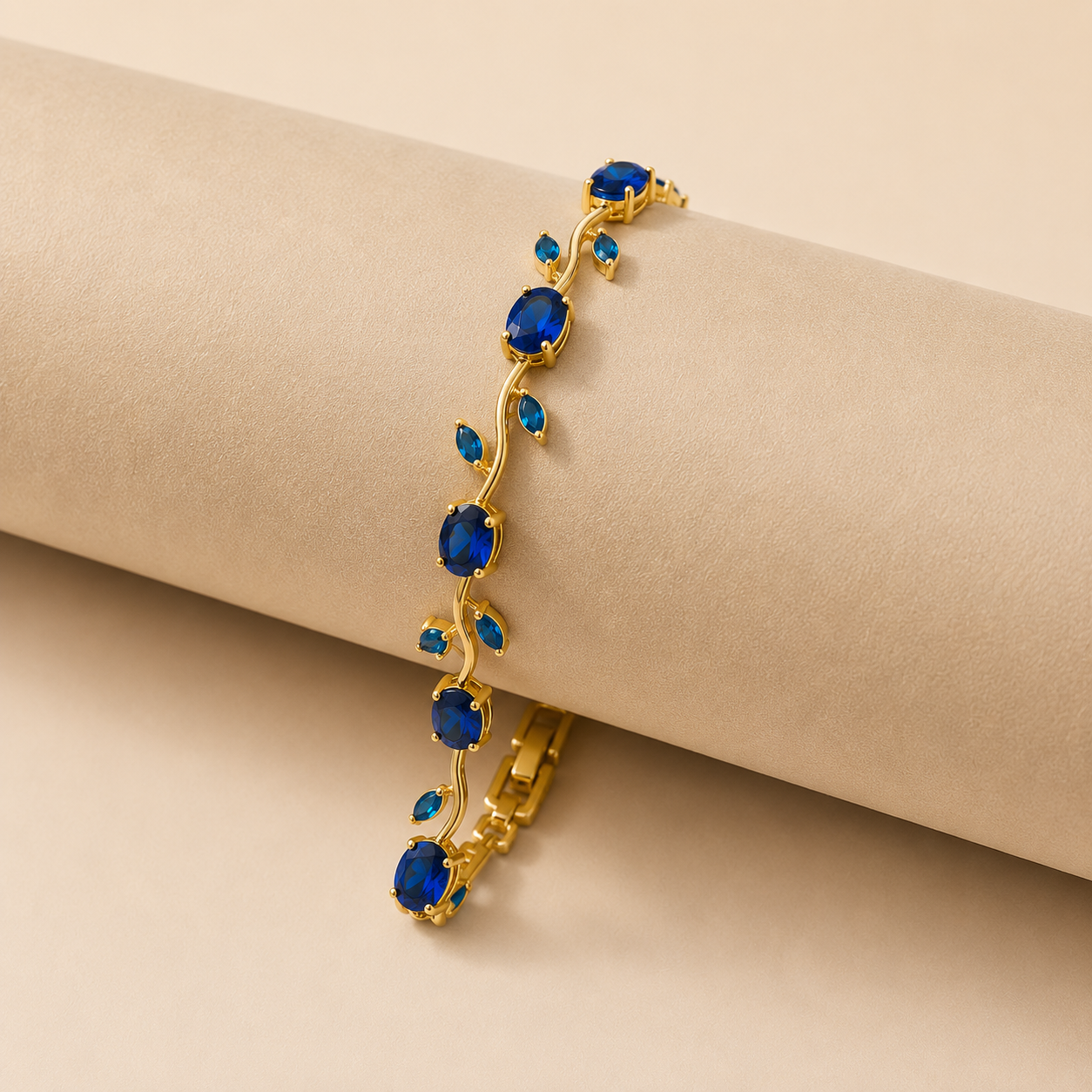 Royal Blue Tulip Vine Gold-Plated Link Bracelet