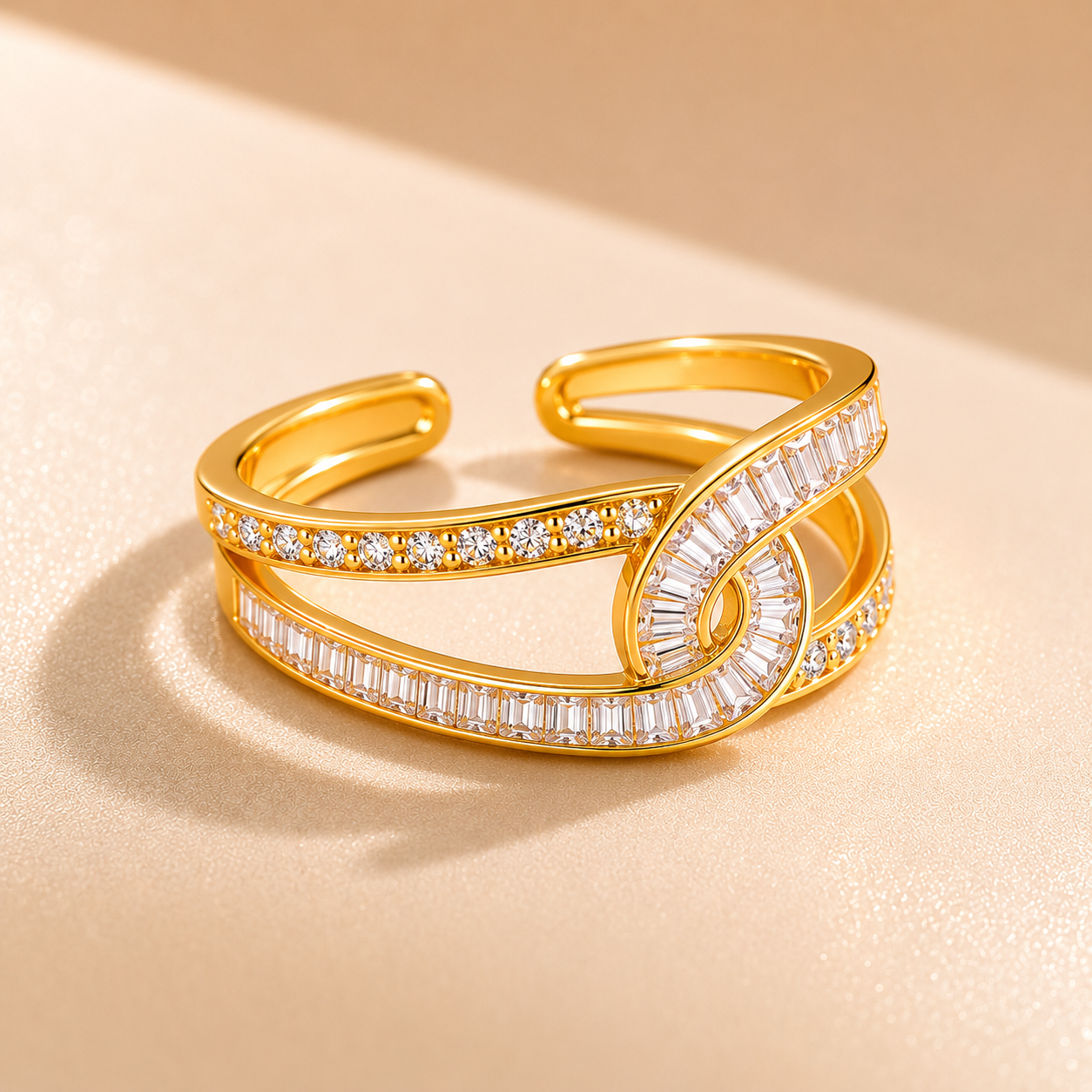 Interconnected white stone studded Adjustable Finger Ring