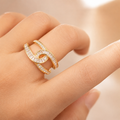 Interconnected white stone studded Adjustable Finger Ring