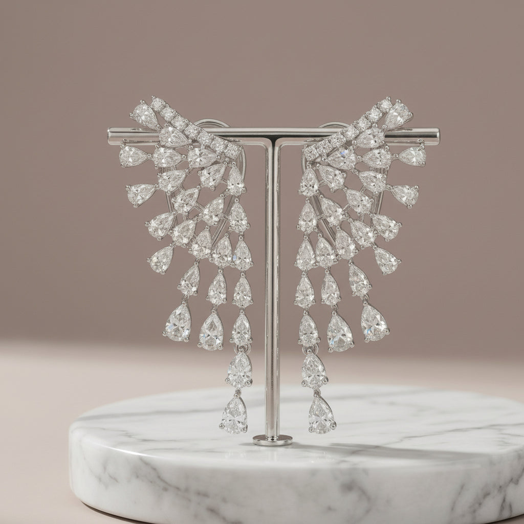 Silver-Tone Cascading American Diamond Waterfall Earrings