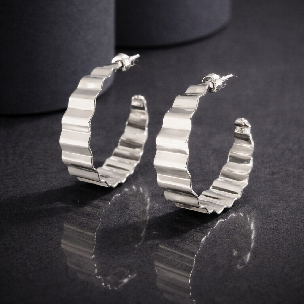 Wavy Silver Hoop Earrings