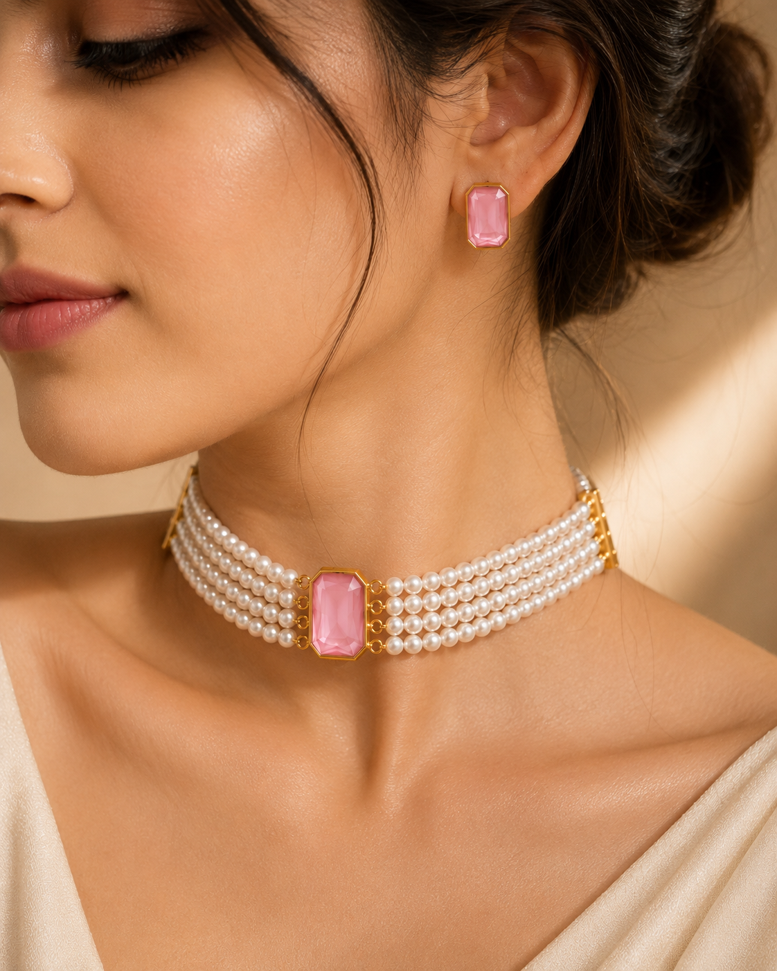Classic Pearl & Blush Choker Set