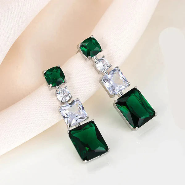 Envy Green Silver Plated Geometric AD Earrings