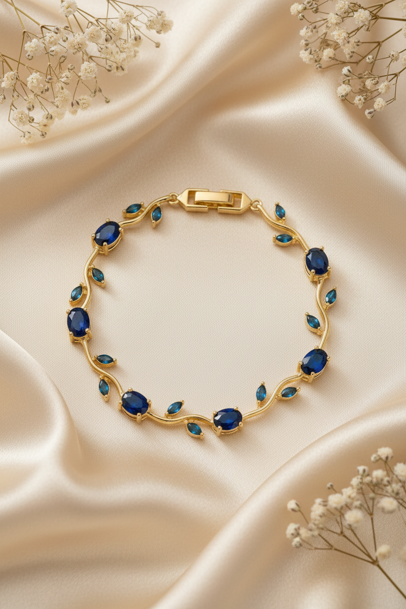 Royal Blue Tulip Vine Gold-Plated Link Bracelet