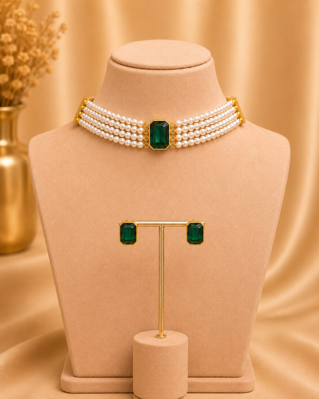 Classic Pearl & Emerald Choker Set