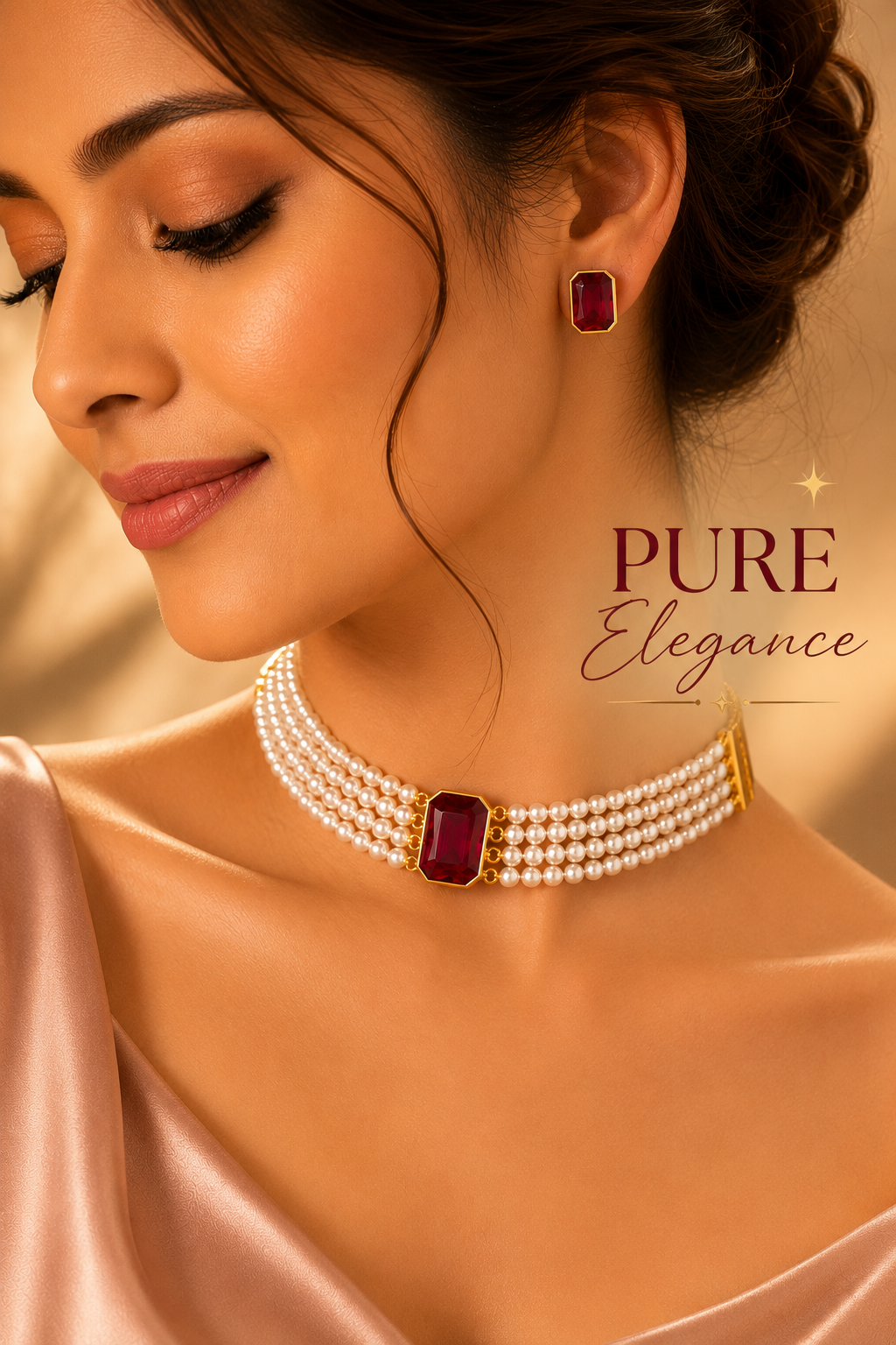 Classic Pearl Ruby Choker Set