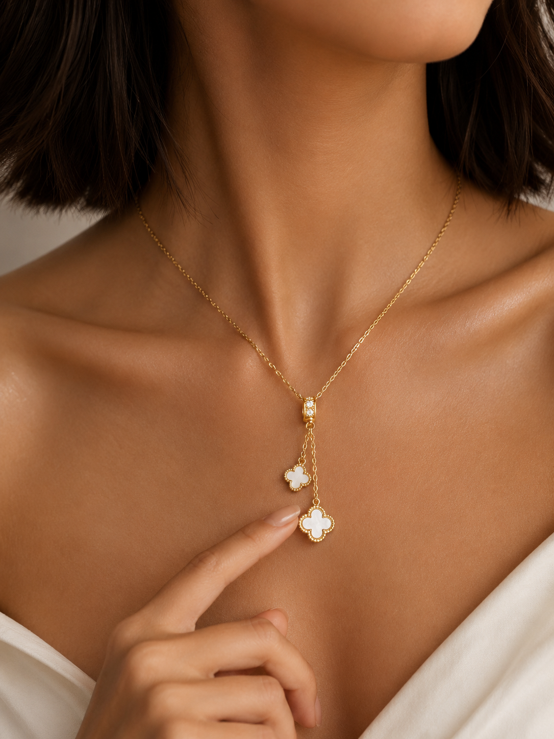Duo Clover Drop Necklace