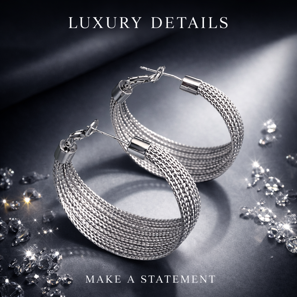 Woven Silver Tone Hoops