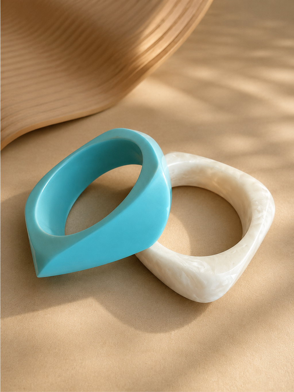 White & Turquoise Resin Statement Bangles ( Set of 2)