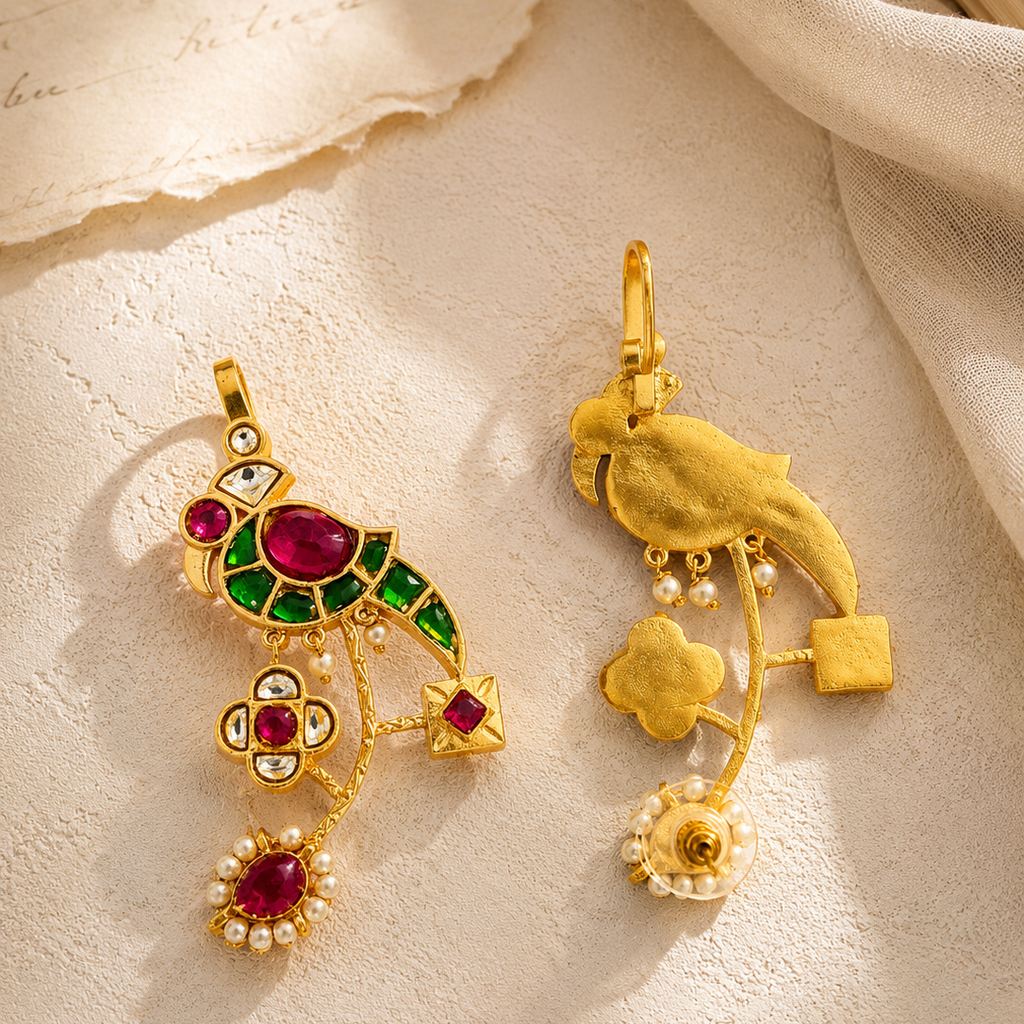 Royal Bird Ear Cuff – Gold Plated | Kundan & Pearl Statement Jewellery