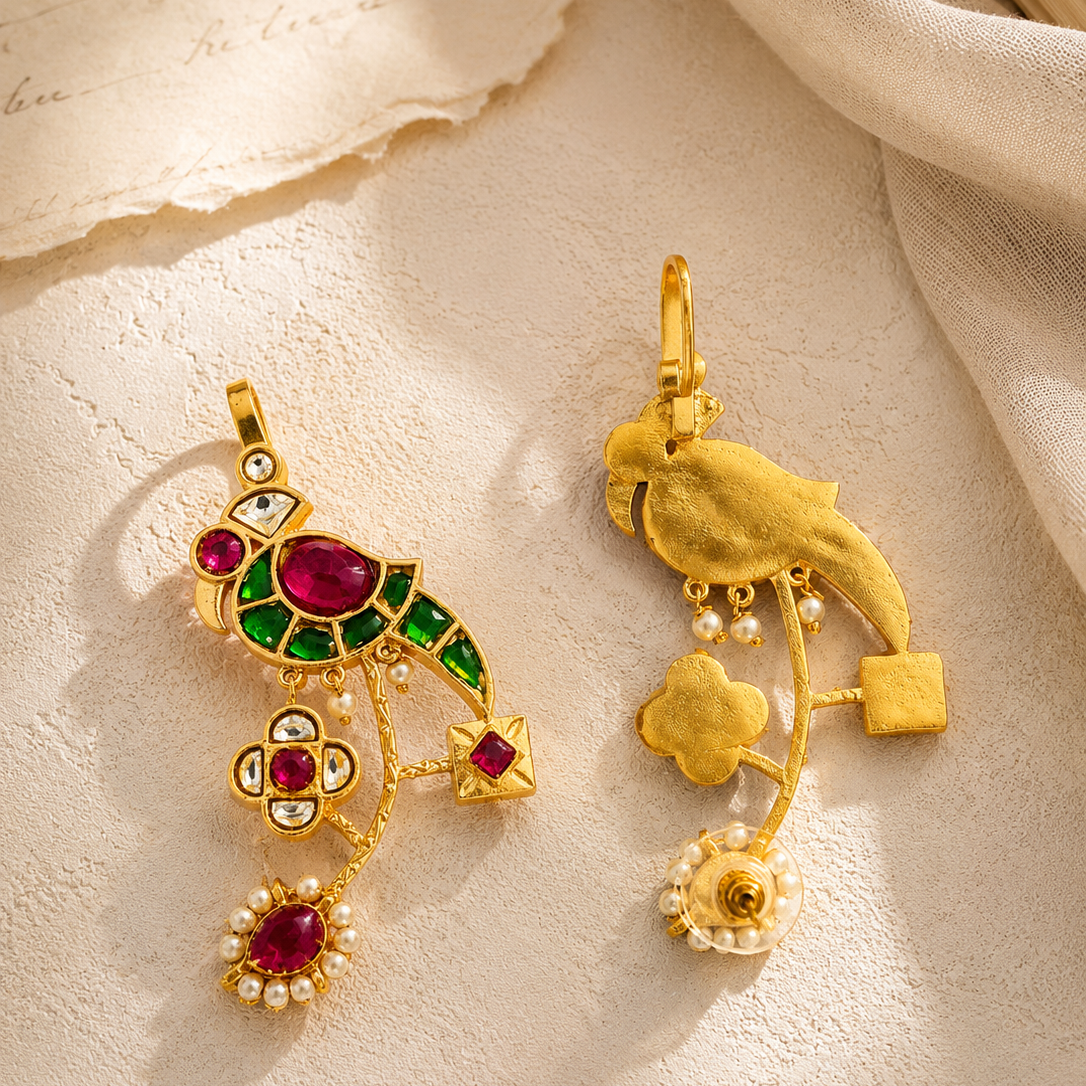 Royal Bird Ear Cuff – Gold Plated | Kundan & Pearl Statement Jewellery
