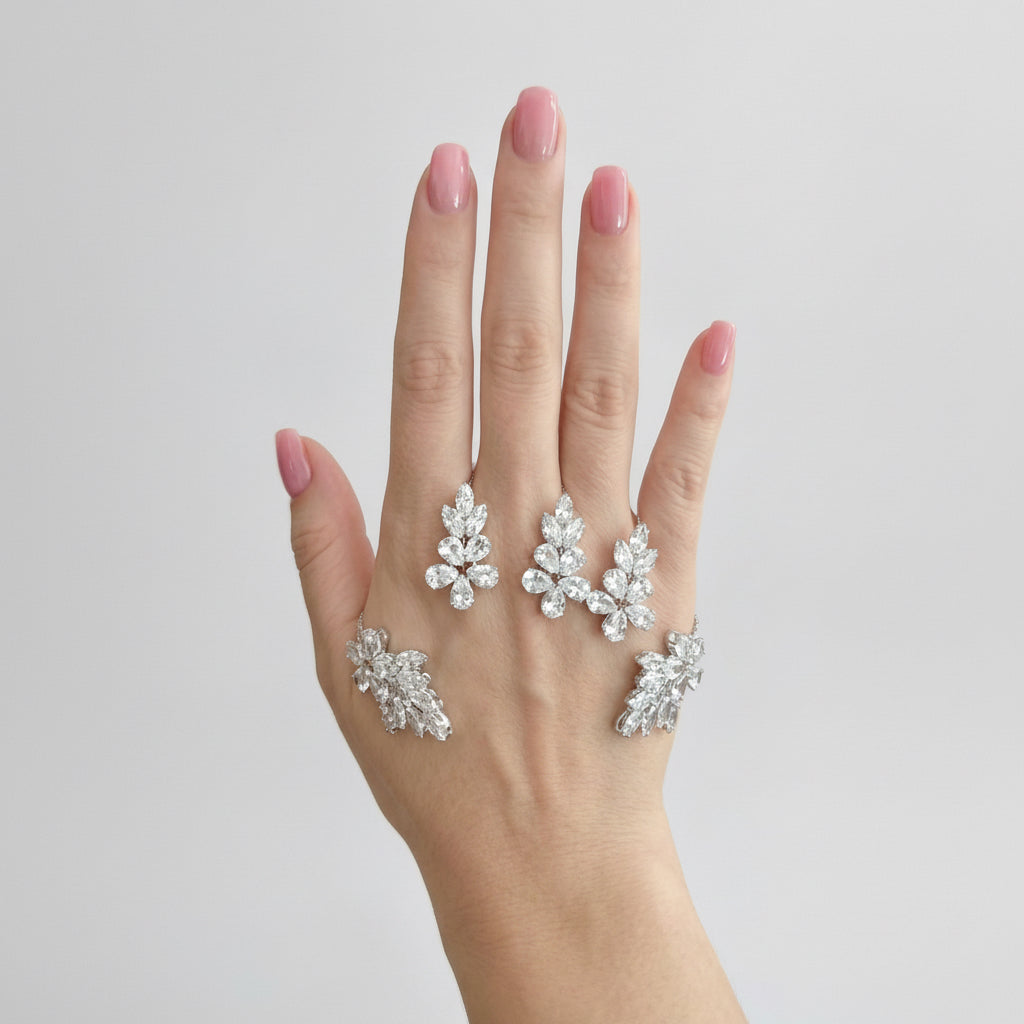 CZ Studded Palm Cuff Wrap  - Silver Tone