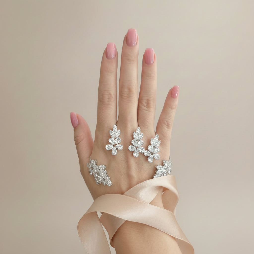 CZ Studded Palm Cuff Wrap  - Silver Tone