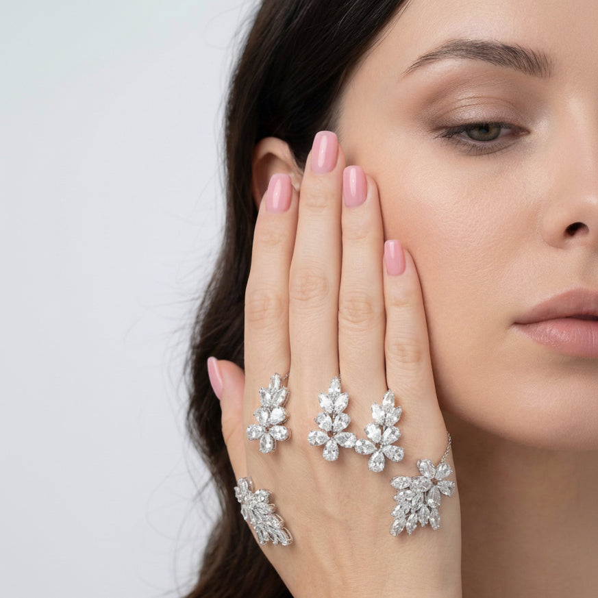 CZ Studded Palm Cuff Wrap  - Silver Tone