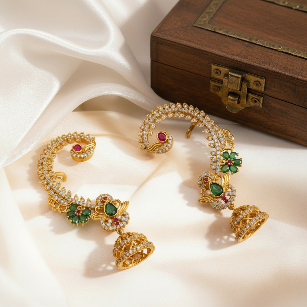 Regal Vine AD Jhumka Earcuff
