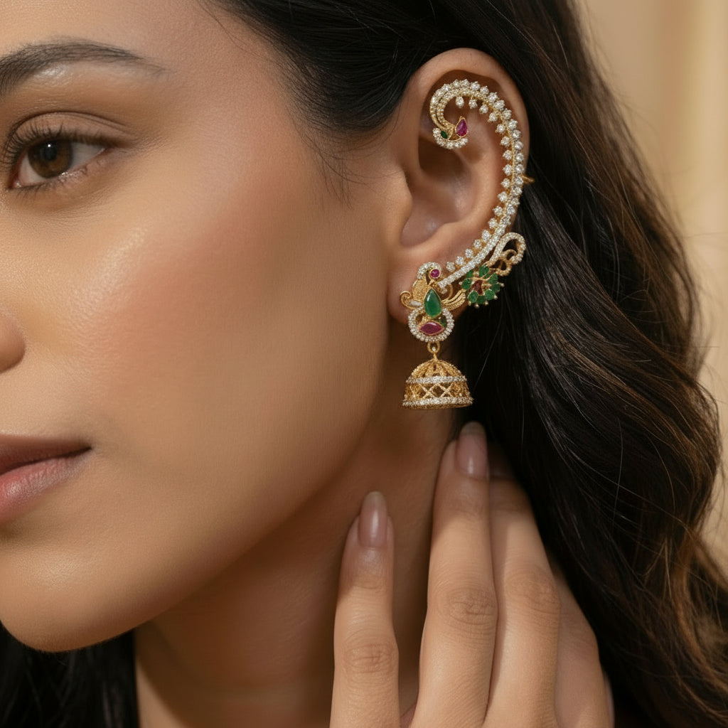 Regal Vine AD Jhumka Earcuff