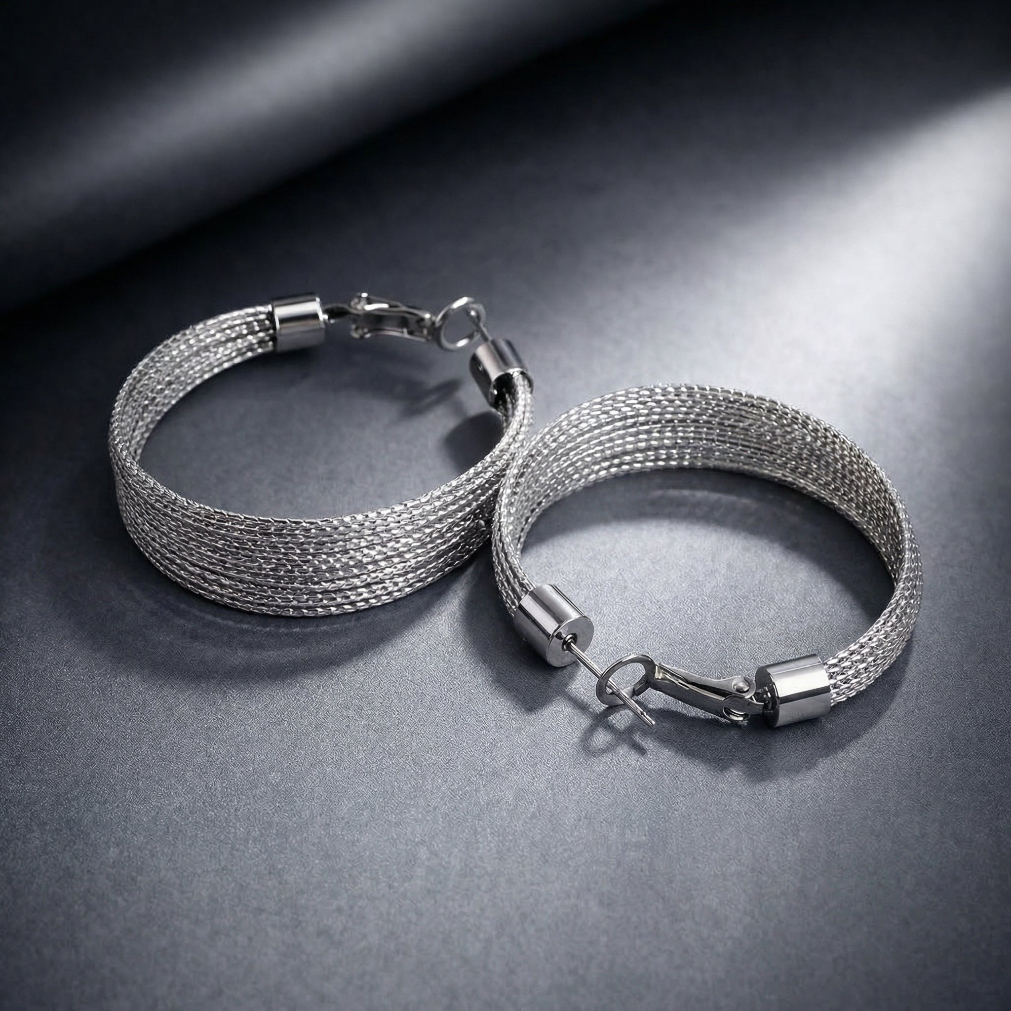 Woven Silver Tone Hoops
