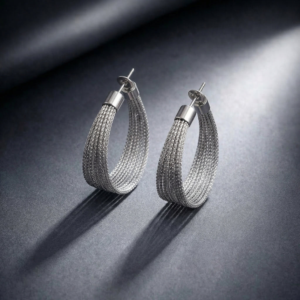 Woven Silver Tone Hoops