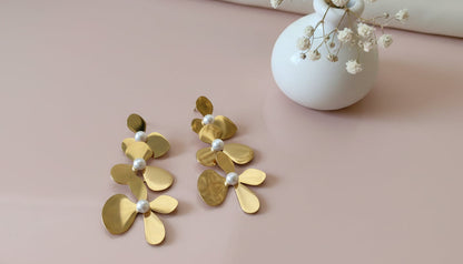 Blooming Floral Gold Plated Drop Statement Earrings