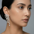 Silver-Tone Cascading American Diamond Waterfall Earrings