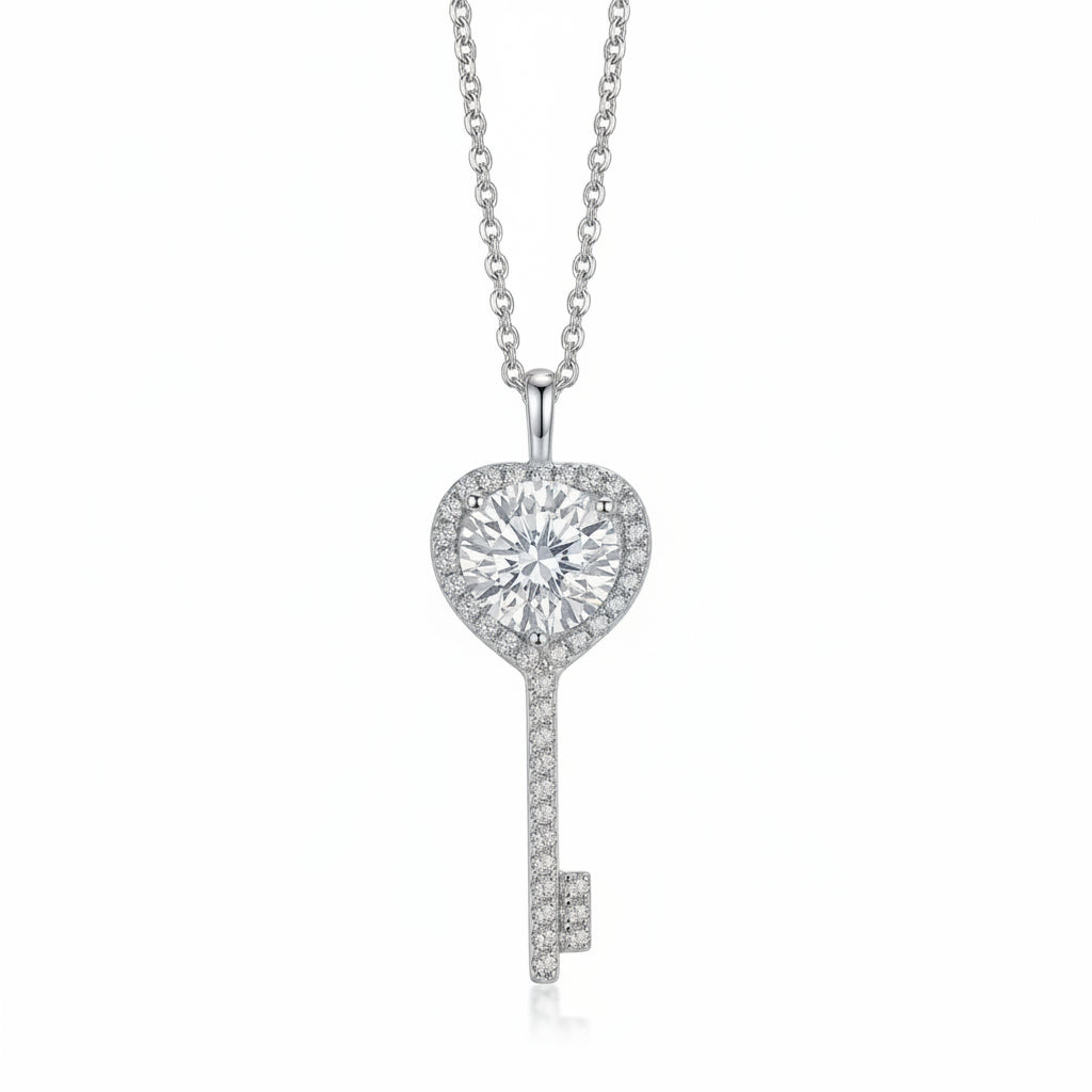 Silver Plated Anti Tarnish American Diamond Studded Heart Key Pendant