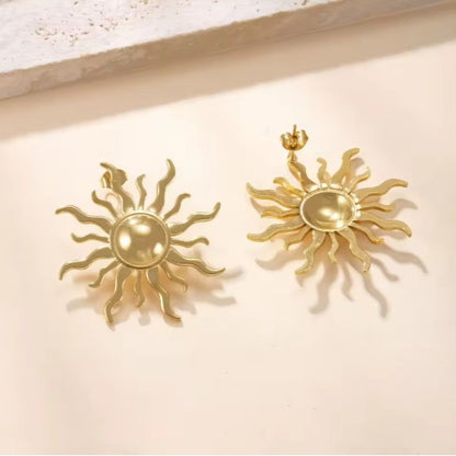 Stainless Steel Gold Plated  Sunburst Stud Earrings.