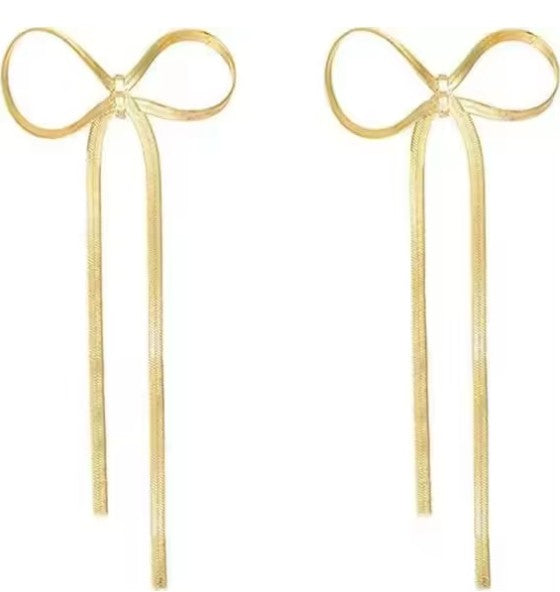 Gold Plated Stainless Steel  Bow Drop Earrings