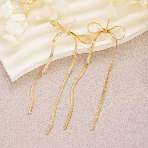 Gold Plated Stainless Steel  Bow Drop Earrings