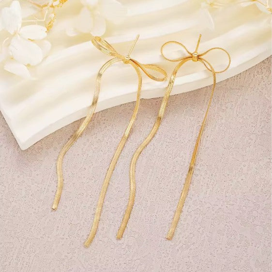 Gold Plated Stainless Steel  Bow Drop Earrings