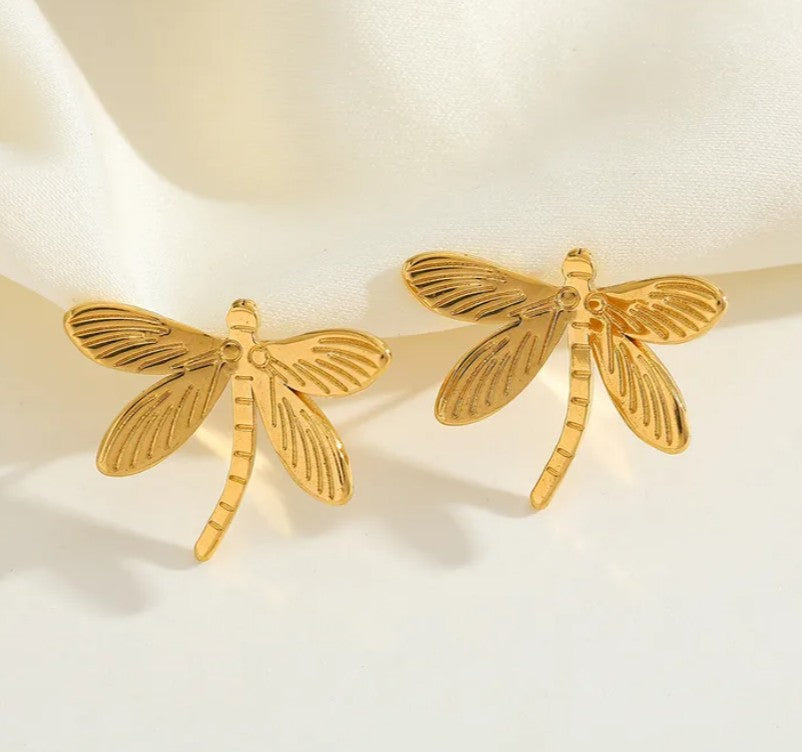 Dainty Dragonfly Gold Plated Stainless Steel Earrings