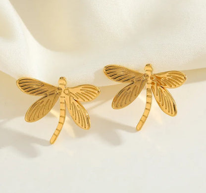Dainty Dragonfly Gold Plated Stainless Steel Earrings