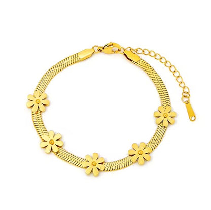 Gold Plated  Stainless Steel Daisy Flower Charm Bracelet