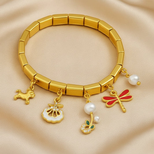 Elegant Gold-Plated Stainless Steel Charm Bracelet - Adjustable & Hypoallergenic