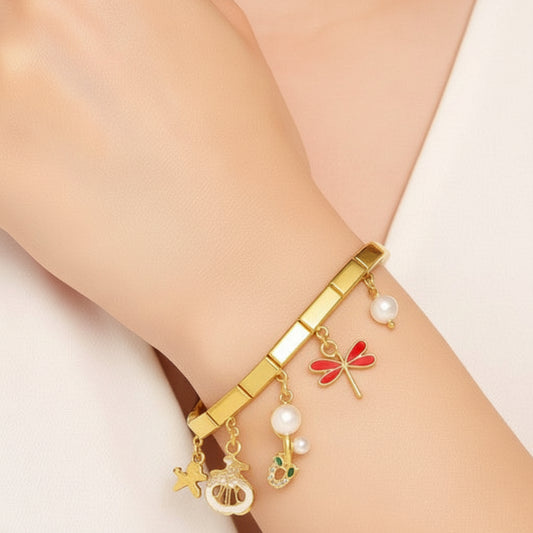 Elegant Gold-Plated Stainless Steel Charm Bracelet - Adjustable & Hypoallergenic