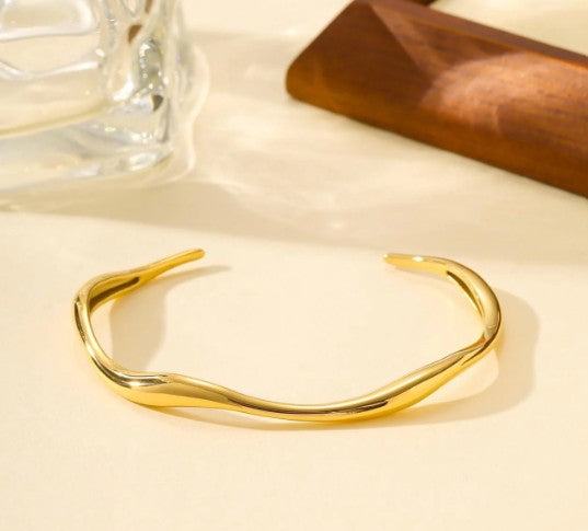 Gold plated Stainless Steel  wave cuff bracelet