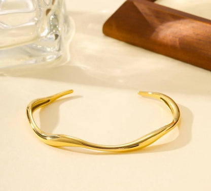 Gold plated Stainless Steel  wave cuff bracelet