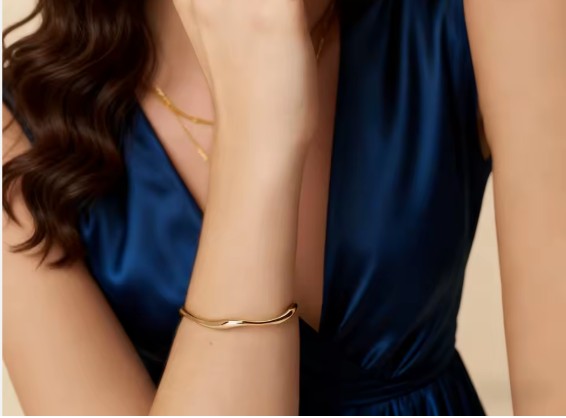 Gold plated Stainless Steel  wave cuff bracelet
