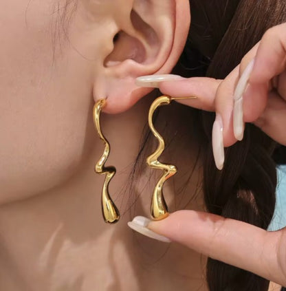 Stainless Steel Gold Plated Tarnish-Free  Irregular Water Drop Ear Stud