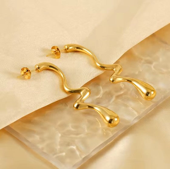 Stainless Steel Gold Plated Tarnish-Free  Irregular Water Drop Ear Stud