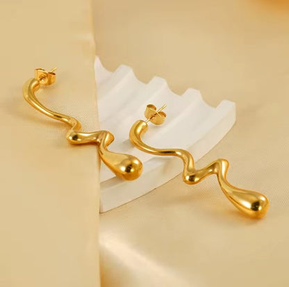 Stainless Steel Gold Plated Tarnish-Free  Irregular Water Drop Ear Stud
