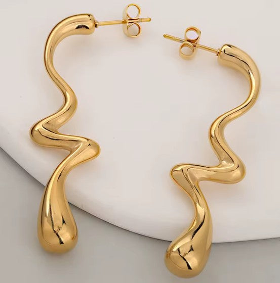 Stainless Steel Gold Plated Tarnish-Free  Irregular Water Drop Ear Stud